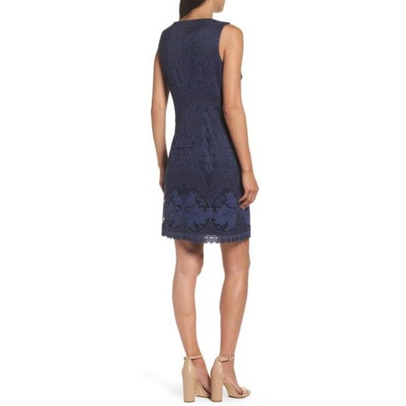 Eliza J Lace A-line Minidress Cocktail Dress In Navy Blue Size 10 NEW WITH TAGS - Picture 2 of 7